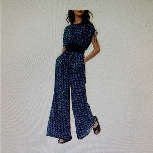 Diane Von Furstenberg Pants - Diane Von Furstenberg Blue Jumpsuit DVF Andra, Betta Scales design